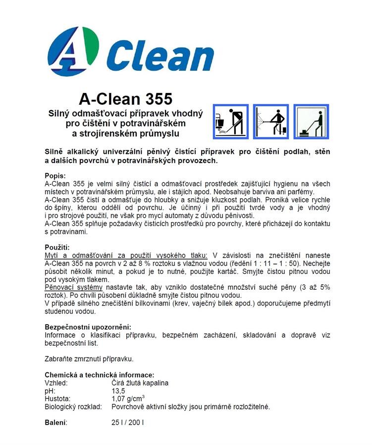 A-Clean 355 25l - odmašťovací přípravek pro čištění v potravinářství a strojírenství